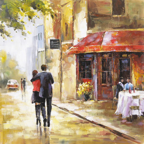 PXYW527 Wall décor art oil on canvas street scene red brown tones